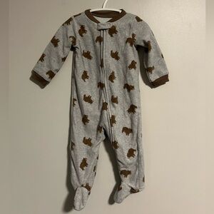 Carter's 6/9m grey and Brown Bear fleece zip up sleeper